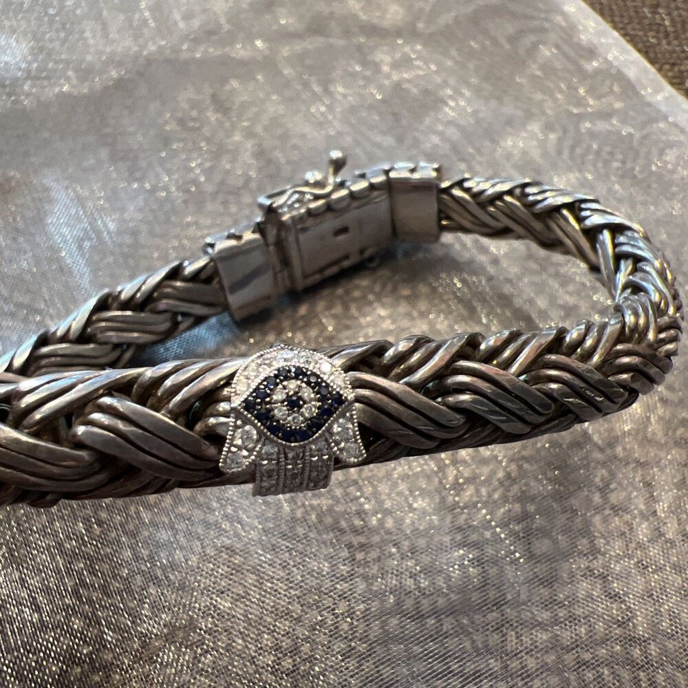 Meira T Silver Hamsa Chunky Chain Bracelet Mens NWOT